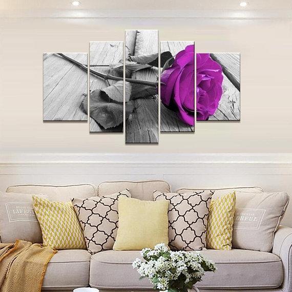 Purple Rose - Nature 5 Panel Canvas Art Wall Decor Purple Rose - Nature 5 Panel Canvas Art Wall Decor