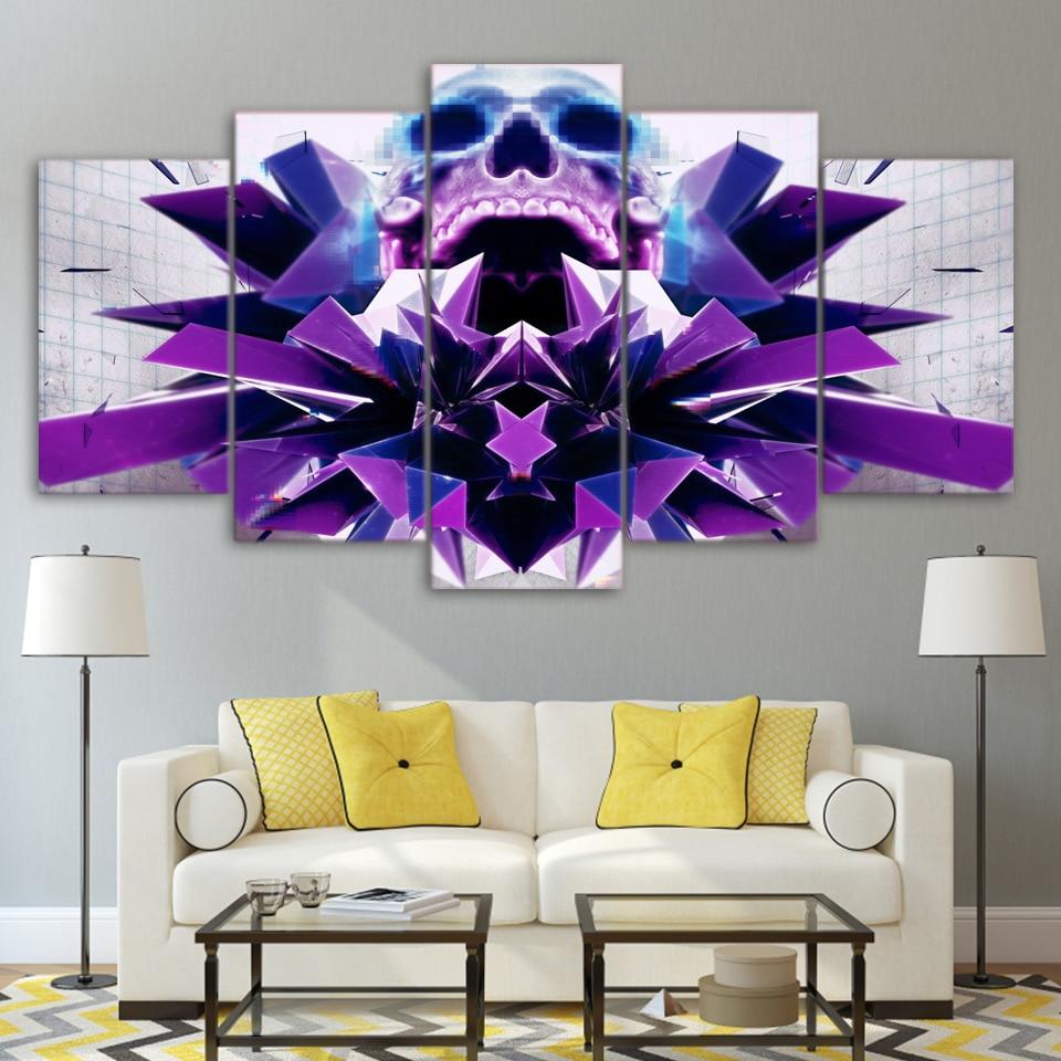 Purple Skull - Abstract 5 Panel Canvas Art Wall Decor Purple Skull - Abstract 5 Panel Canvas Art Wall Decor