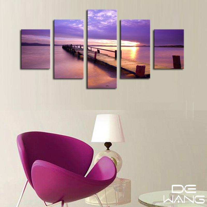 Purple Sky And Bridge - Nature 5 Panel Canvas Art Wall Decor Purple Sky And Bridge - Nature 5 Panel Canvas Art Wall Decor