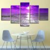 Purple Sky Over Beach - Nature 5 Panel Canvas Art Wall Decor
