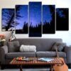 Purple Starry Sky - Space Universe 5 Panel Canvas Art Wall Decor