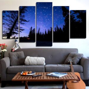 Purple Starry Sky - Space Universe 5 Panel Canvas Art Wall Decor
