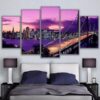 Purple Sunset San Francisco - Nature 5 Panel Canvas Art Wall Decor