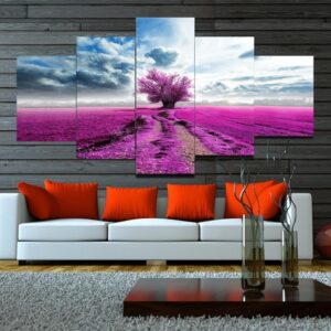 Purple Tree 2 - Nature 5 Panel Canvas Art Wall Decor