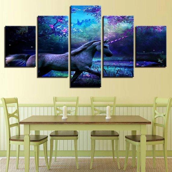 Purple Unicorn Unicorn Horse - Abstract Animal 5 Panel Canvas Art Wall Decor Purple Unicorn Unicorn Horse - Abstract Animal 5 Panel Canvas Art Wall Decor