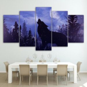 Purple Wolf - Animal 5 Panel Canvas Art Wall Decor