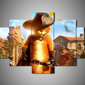 Puss In Boots 1 - Cartoon 5 Panel Canvas Art Wall Decor
