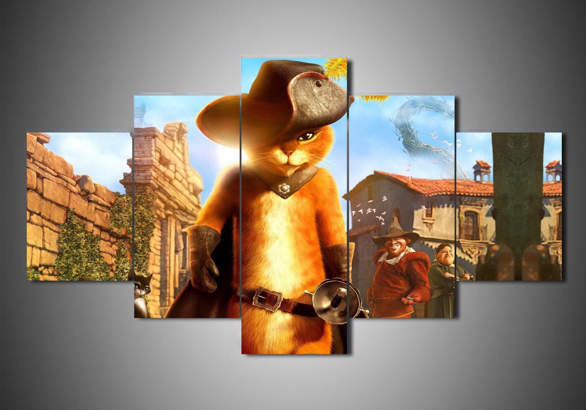 Puss In Boots 1 - Cartoon 5 Panel Canvas Art Wall Decor Puss In Boots 1 - Cartoon 5 Panel Canvas Art Wall Decor
