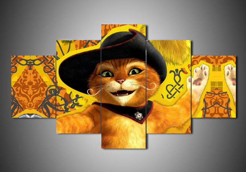 Puss In Boots - Cartoon 5 Panel Canvas Art Wall Decor Puss In Boots - Cartoon 5 Panel Canvas Art Wall Decor
