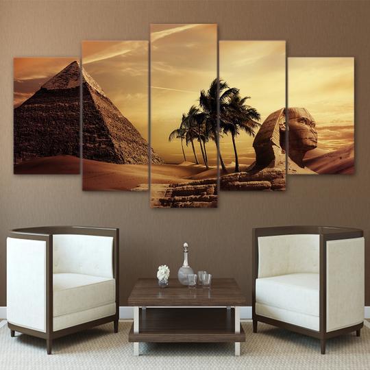 Pyramid And Sphinx Egypt - Nature 5 Panel Canvas Art Wall Decor-CV Pyramid And Sphinx Egypt - Nature 5 Panel Canvas Art Wall Decor-CV