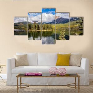 Pyramid Lake In Autumn Morning - Nature 5 Panel Canvas Art Wall Decor