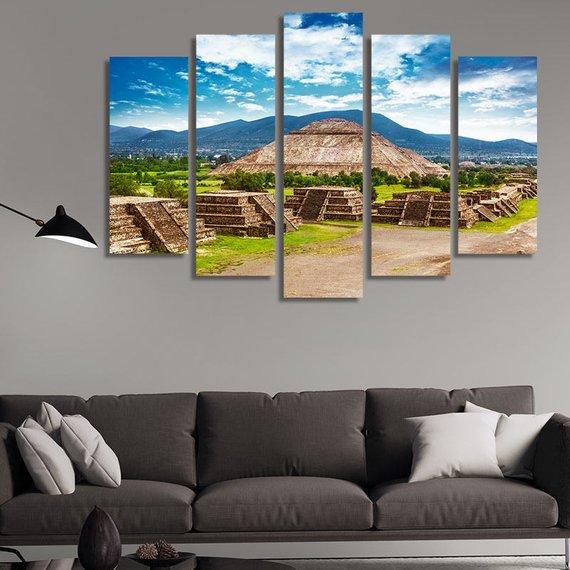 Pyramids Of The Sun And Moon - Nature 5 Panel Canvas Art Wall Decor Pyramids Of The Sun And Moon - Nature 5 Panel Canvas Art Wall Decor