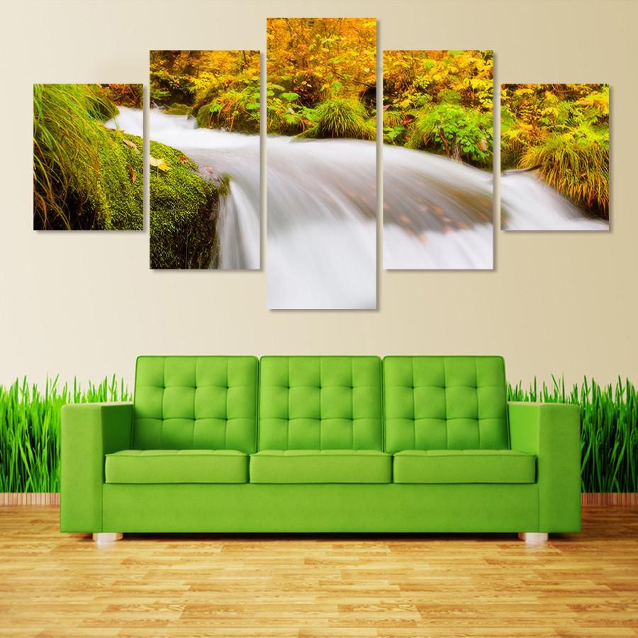 Quietness In The Waterfall - Nature 5 Panel Canvas Art Wall Decor Quietness In The Waterfall - Nature 5 Panel Canvas Art Wall Decor