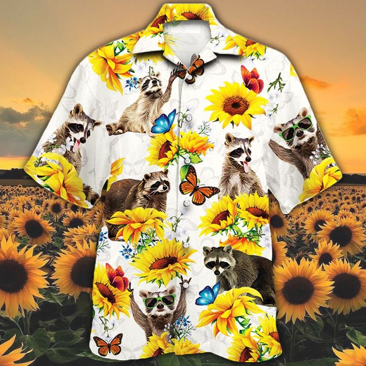 Raccoon Butterfly Sunflower Hawaiian Shirt Raccoon Butterfly Sunflower Hawaiian Shirt