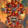 Raccoon Horse Lovers Autumn Red Leaves Hawaiian Shirt