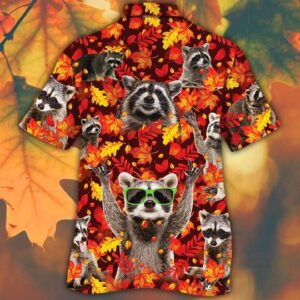 Raccoon Horse Lovers Autumn Red Leaves Hawaiian Shirt