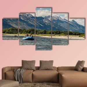 Rafting The Snake River In Wyoming - Sport 5 Panel Canvas Art Wall Decor