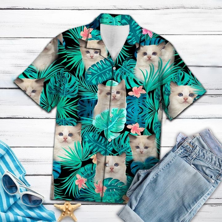 Ragdoll Kittens Green Tropical Hawaiian Shirt Summer Button Up Ragdoll Kittens Green Tropical Hawaiian Shirt Summer Button Up