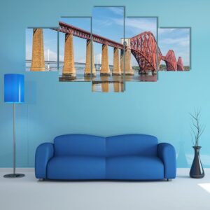 Railway Bridge Over Firth Of Forth In Scotland - Nature 5 Panel Canvas Art Wall Decor