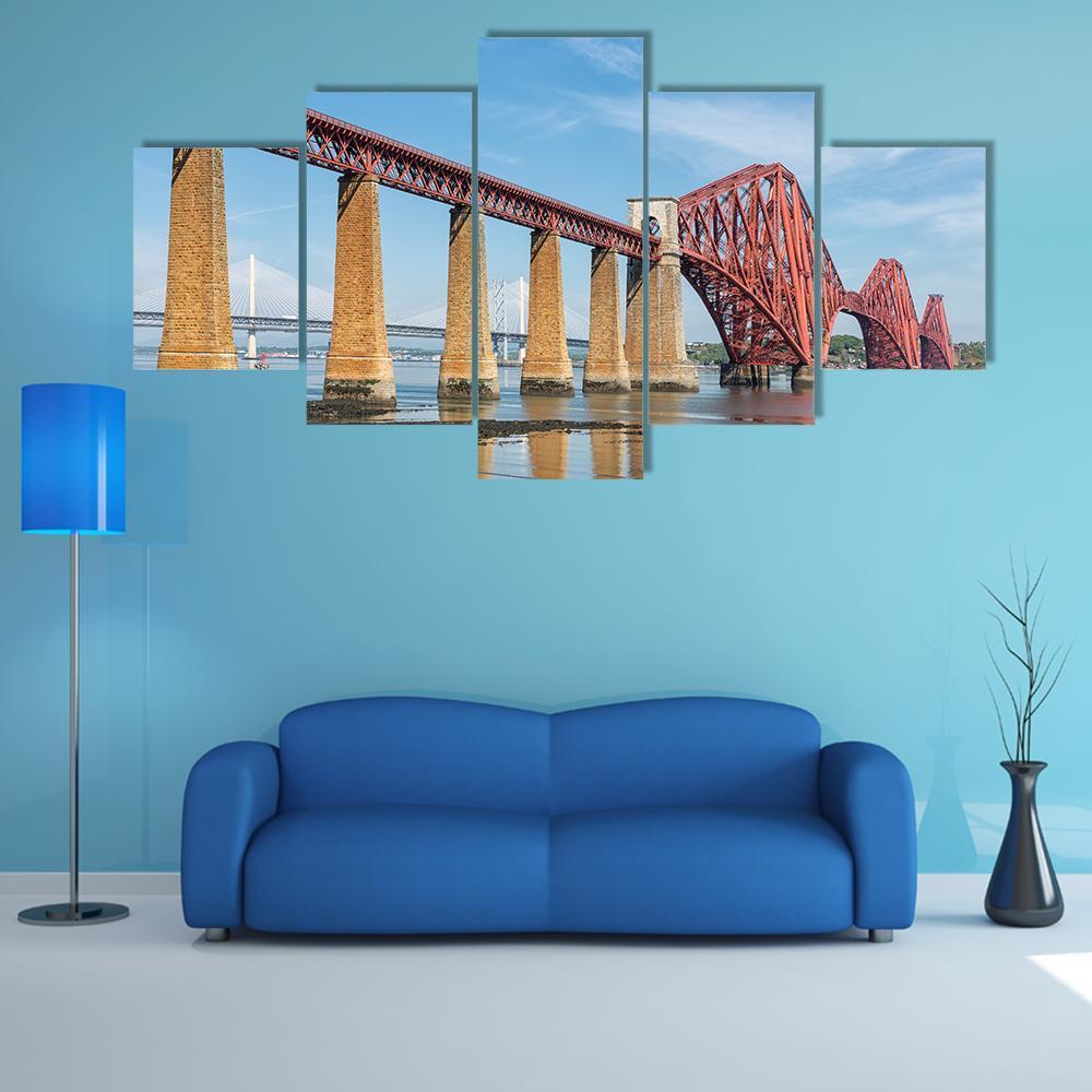 Railway Bridge Over Firth Of Forth In Scotland - Nature 5 Panel Canvas Art Wall Decor Railway Bridge Over Firth Of Forth In Scotland - Nature 5 Panel Canvas Art Wall Decor