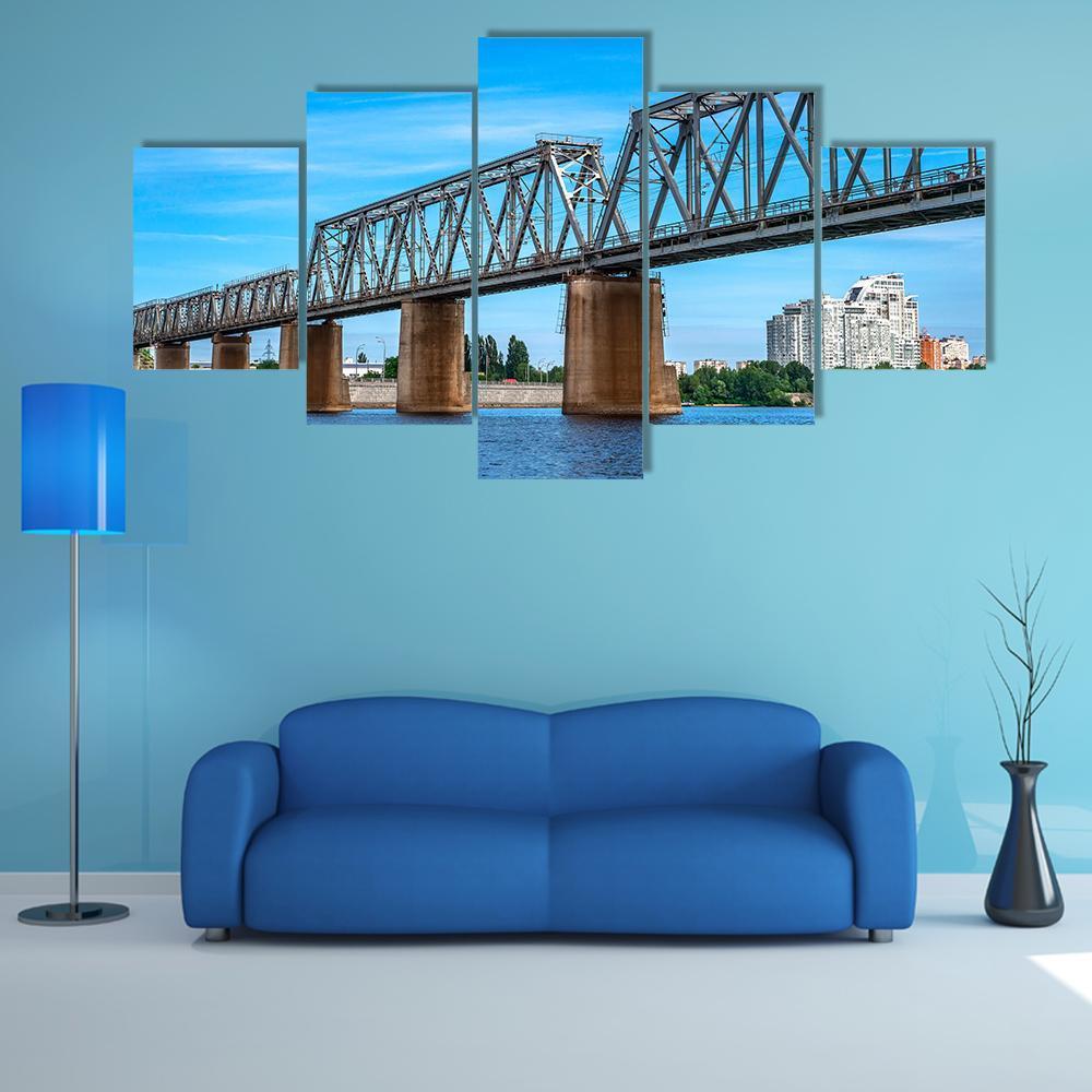 Railway Bridge Over The River - Nature 5 Panel Canvas Art Wall Decor Railway Bridge Over The River - Nature 5 Panel Canvas Art Wall Decor