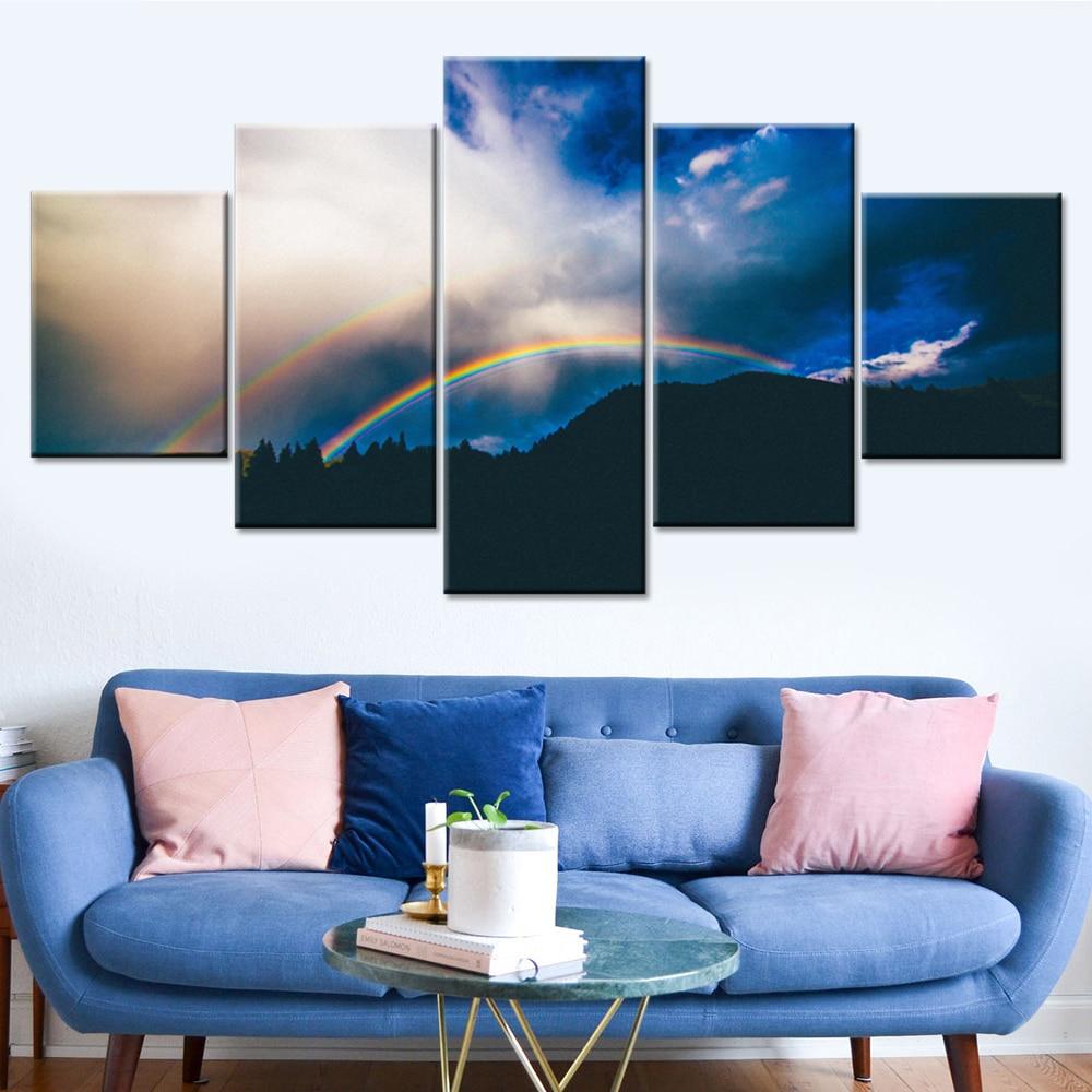Rainbow And Mountain - Nature 5 Panel Canvas Art Wall Decor Rainbow And Mountain - Nature 5 Panel Canvas Art Wall Decor