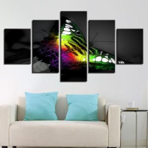 Rainbow Butterfly - Nature 5 Panel Canvas Art Wall Decor