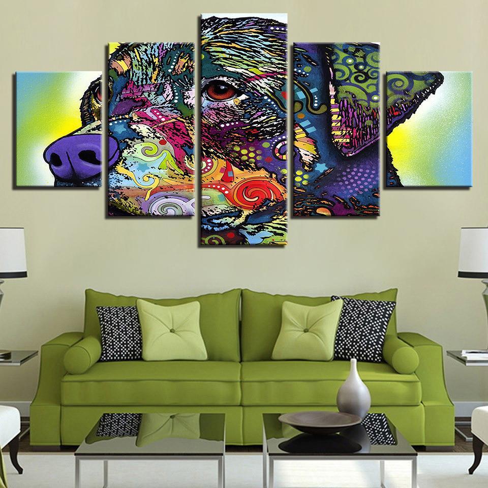 Rainbow Color Abstract Animal Dog - Abstract 5 Panel Canvas Art Wall Decor Rainbow Color Abstract Animal Dog - Abstract 5 Panel Canvas Art Wall Decor