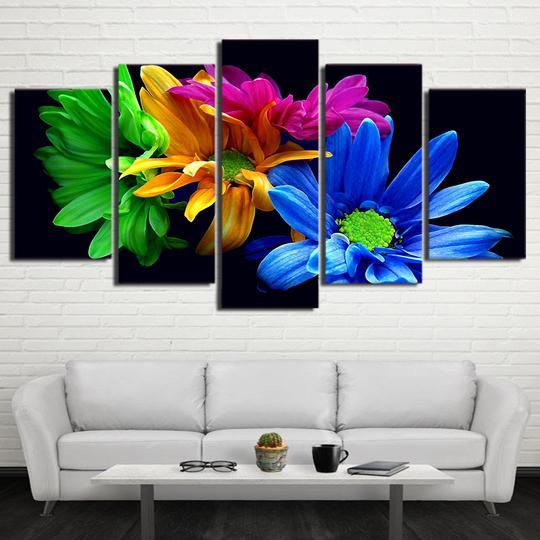 Rainbow Daisies - Nature 5 Panel Canvas Art Wall Decor Rainbow Daisies - Nature 5 Panel Canvas Art Wall Decor