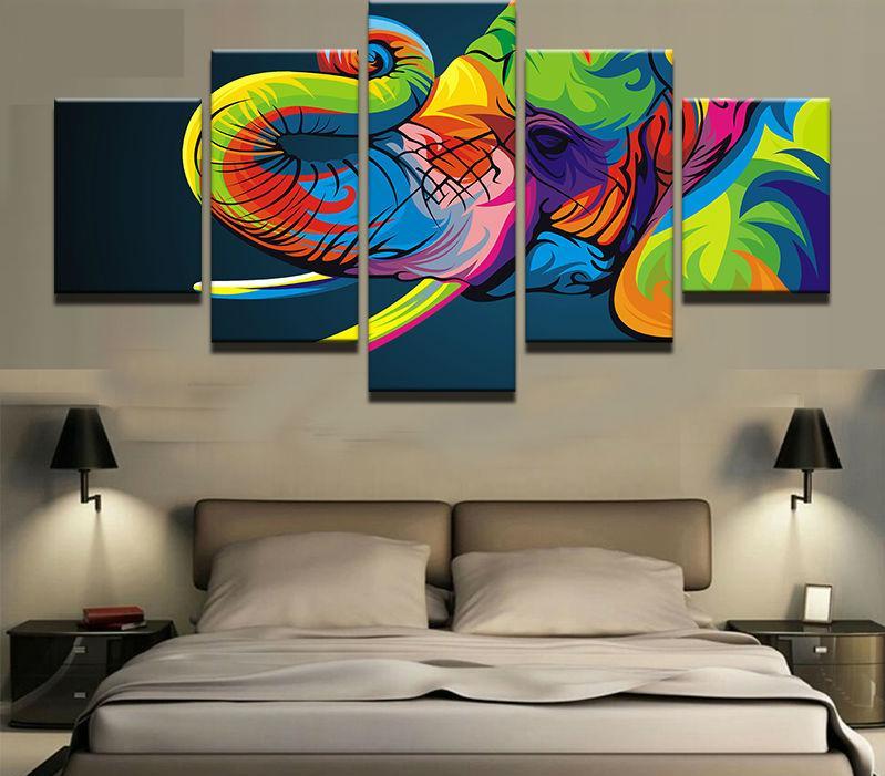 Rainbow Elephant Modern - Abstract Animal 5 Panel Canvas Art Wall Decor Rainbow Elephant Modern - Abstract Animal 5 Panel Canvas Art Wall Decor