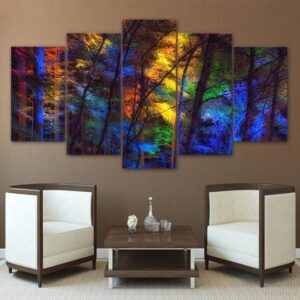 Rainbow Forest - Nature 5 Panel Canvas Art Wall Decor