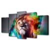 Rainbow Lion 7 - Abstract Animal 5 Panel Canvas Art Wall Decor