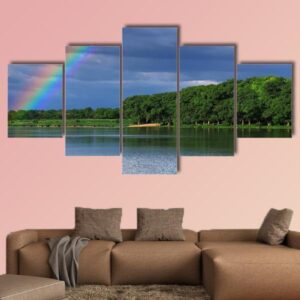 Rainbow Over The Lake Close Up - Nature 5 Panel Canvas Art Wall Decor