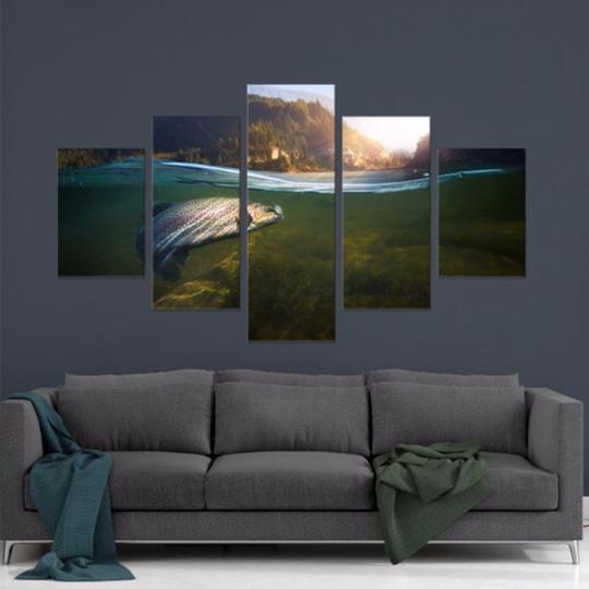 Rainbow Trout Fishing - Fishing 5 Panel Canvas Art Wall Decor Rainbow Trout Fishing - Fishing 5 Panel Canvas Art Wall Decor