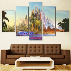 Rainbows Tree Mountain - Nature 5 Panel Canvas Art Wall Decor