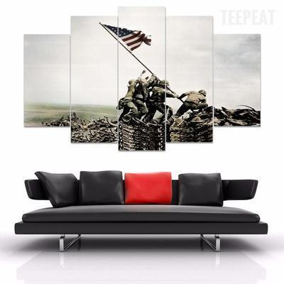 Raising The Flag Iwo Jima Army - 5 Panel Canvas Art Wall Decor Raising The Flag Iwo Jima Army - 5 Panel Canvas Art Wall Decor