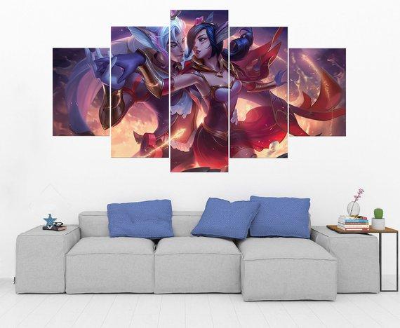 Rakan & Xayah League Of Legends - Gaming 5 Panel Canvas Art Wall Decor Rakan & Xayah League Of Legends - Gaming 5 Panel Canvas Art Wall Decor