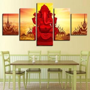 Rakta Ganesha - Religion 5 Panel Canvas Art Wall Decor