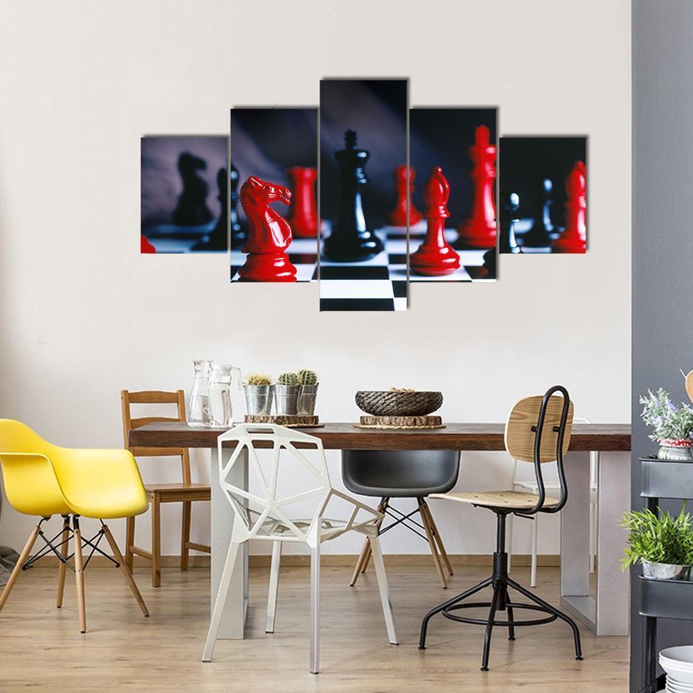 Red And Black Chess - Gaming 5 Panel Canvas Art Wall Decor Red And Black Chess - Gaming 5 Panel Canvas Art Wall Decor