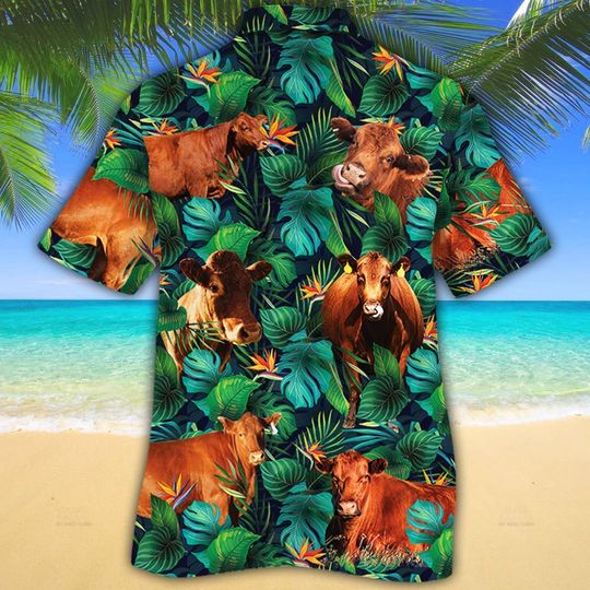 Red Angus Cattle Lovers Tropical Leaves Hawaiian Shirt Red Angus Cattle Lovers Tropical Leaves Hawaiian Shirt