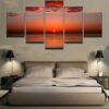 Red Beach Sunset - Space 5 Panel Canvas Art Wall Decor