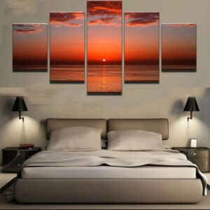 Red Beach Sunset - Space 5 Panel Canvas Art Wall Decor