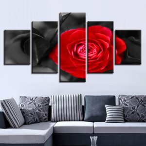 Red Beautiful Flower - Nature 5 Panel Canvas Art Wall Decor