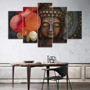 Red Buddhism - Religion 5 Panel Canvas Art Wall Decor