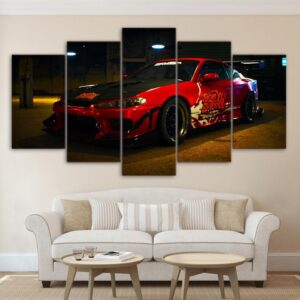 Red Car Fashion Roadster - Automative 5 Panel Canvas Art Wall Decor