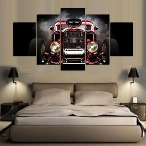 Red Car Vintage - Automative 5 Panel Canvas Art Wall Decor