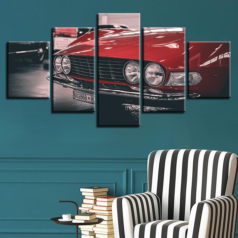 Red Cars - Automative 5 Panel Canvas Art Wall Decor Red Cars - Automative 5 Panel Canvas Art Wall Decor