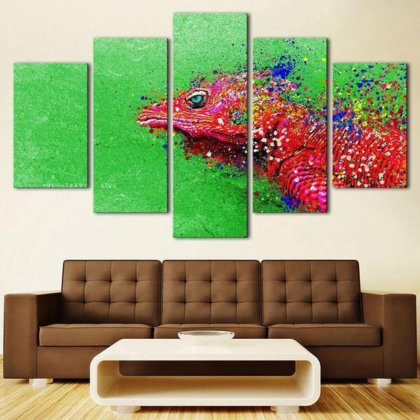 Red Chameleon Lizard Pixel - Animal 5 Panel Canvas Art Wall Decor Red Chameleon Lizard Pixel - Animal 5 Panel Canvas Art Wall Decor