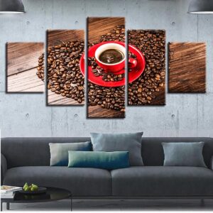 Red Cup Coffee 1 - Nature 5 Panel Canvas Art Wall Decor