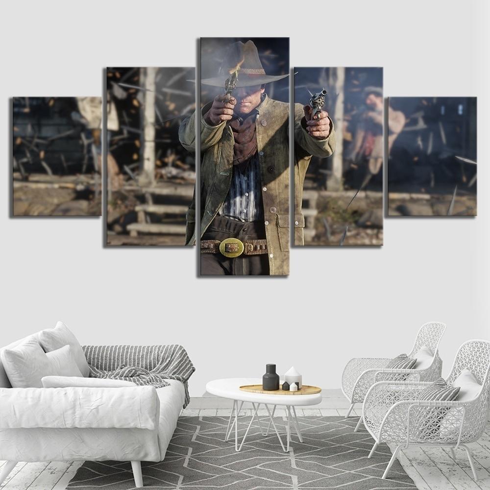 Red Dead Redemption 2 Arthur Morgan Battle - Gaming 5 Panel Canvas Art Wall Decor Red Dead Redemption 2 Arthur Morgan Battle - Gaming 5 Panel Canvas Art Wall Decor